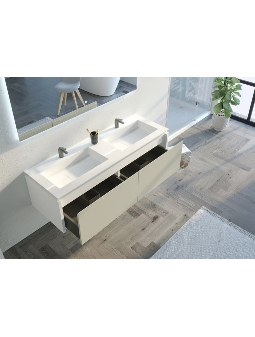 Meuble de salle de bain Fabrizia 1400 Beige galet et Blanc