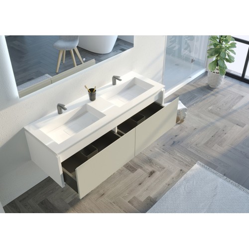 Meuble de salle de bain Fabrizia 1400 Beige galet et Blanc