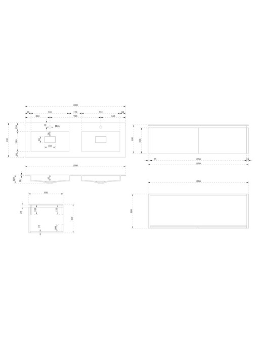 Meuble de salle de bain Fabrizia 1400 Bois naturel et Blanc