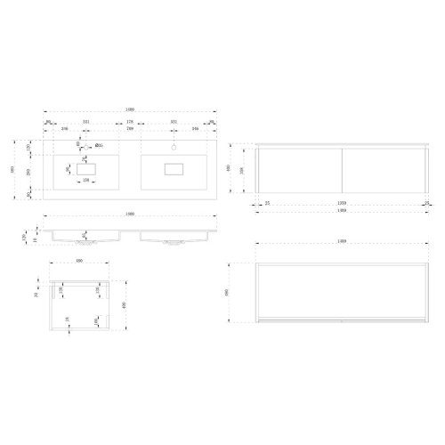 Meuble de salle de bain Fabrizia 1400 Bois naturel et Blanc