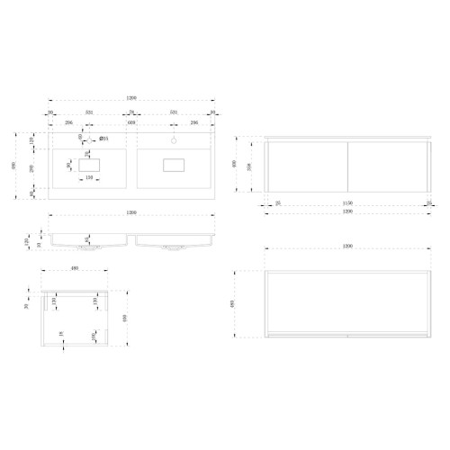 Meuble de salle de bain Fabrizia 1200 Bois naturel et Blanc