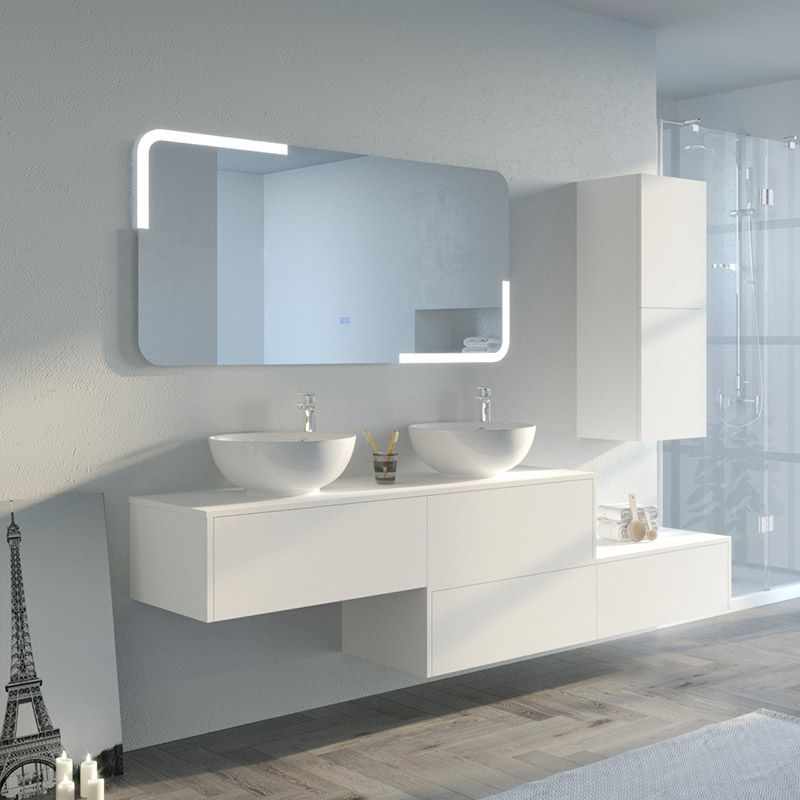 Meuble de salle de bain blanc double vasque DOLCE VITA B, meuble de SDB 2  vasques blanc