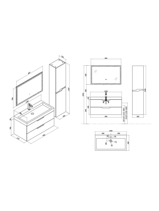 Meuble de salle de bain CALABRO 1000 Noir