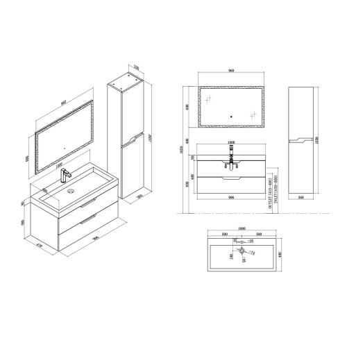 Meuble de salle de bain CALABRO 1000 Noir