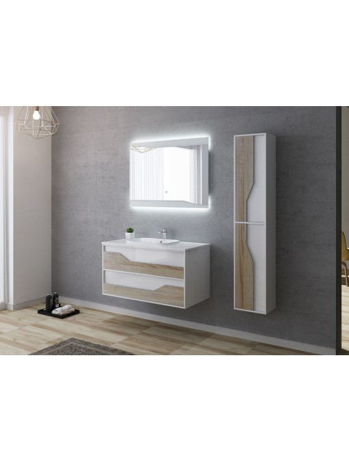 Meuble de salle de bain simple vasque URBINO 1000 Scandinave et Blanc