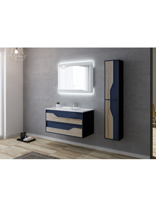 Meuble de salle de bain simple vasque URBINO 1000 Scandinave et Bleu Saphir