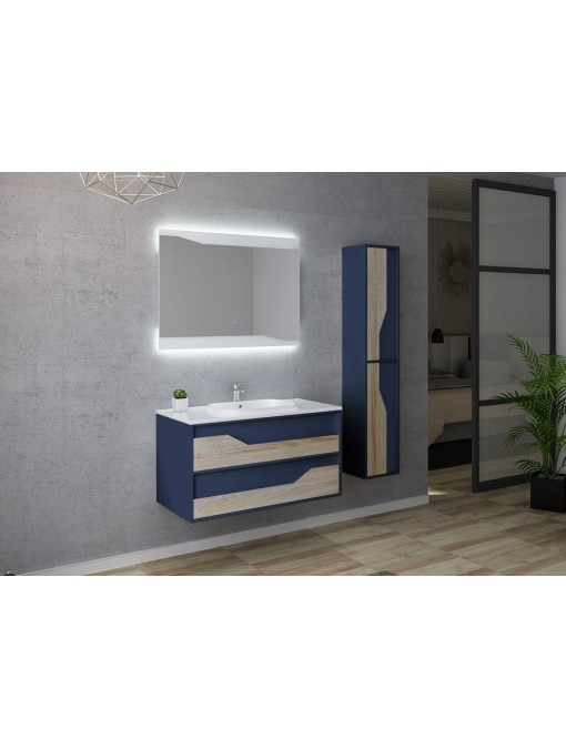 Meuble de salle de bain simple vasque 1m URBINO 1000 Scandinave et Bleu Saphir