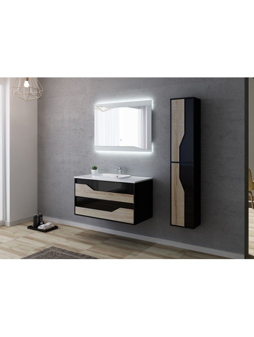 Meuble de salle de bain simple vasque URBINO 1000 Scandinave et Noir