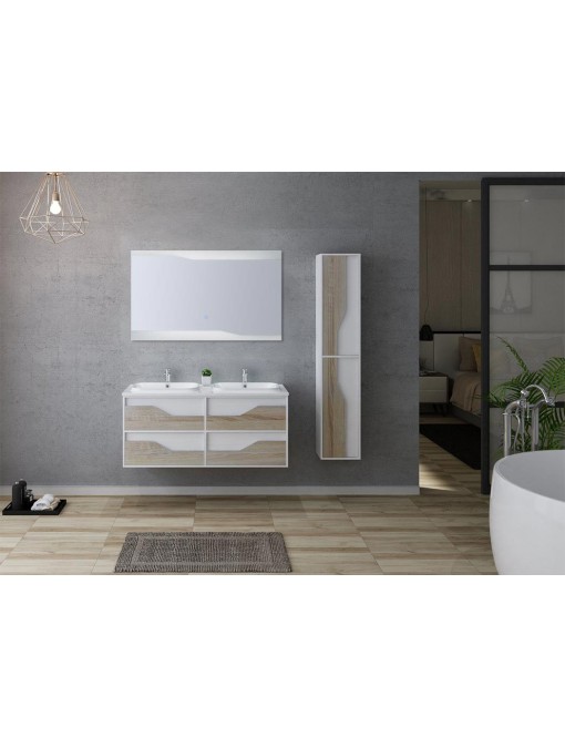 Meuble de salle de bain double vasque URBINO 1200 Scandinave et Blanc