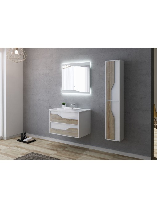 Meuble de salle de bain simple vasque URBINO 800 Scandinave et Blanc
