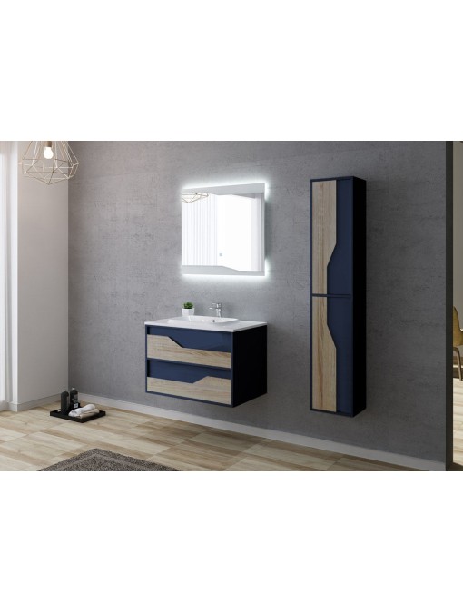 Meuble de salle de bain simple vasque URBINO 800 Scandinave et Bleu Saphir