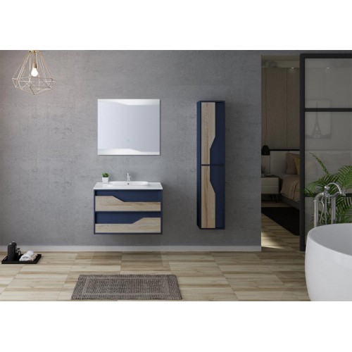 Meuble de salle de bain simple vasque URBINO 800 Scandinave et Bleu Saphir