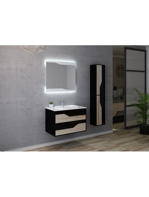 Meuble de salle de bain simple vasque URBINO 800 Scandinave et Noir