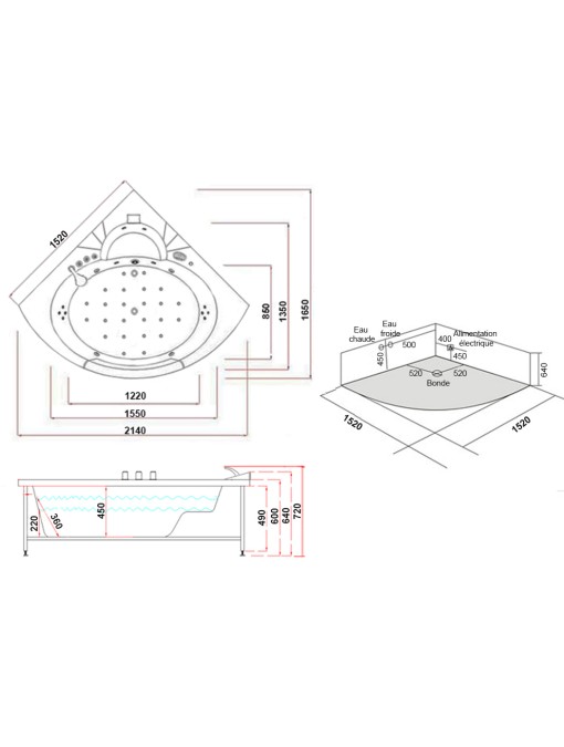 plan balnéo Manhattan Black 38 jets