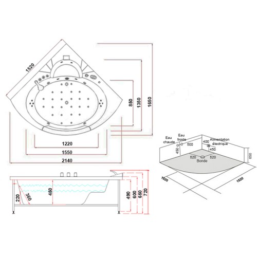 Baignoire balneo d'angle 2 places Seattle-S 26 jets