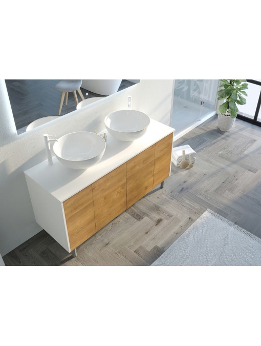 Meuble double vasque VERZINO Blanc et Bois Naturel