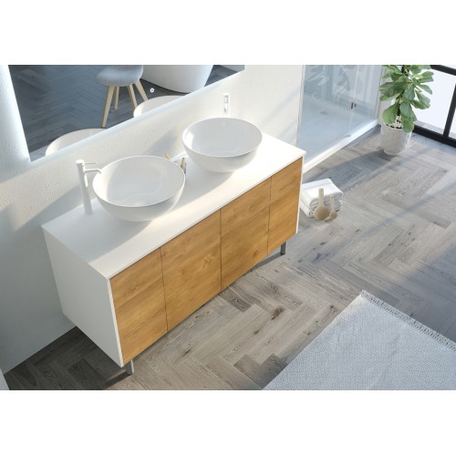 Meuble de salle de bain VERZINO Blanc mat et Bois Naturel