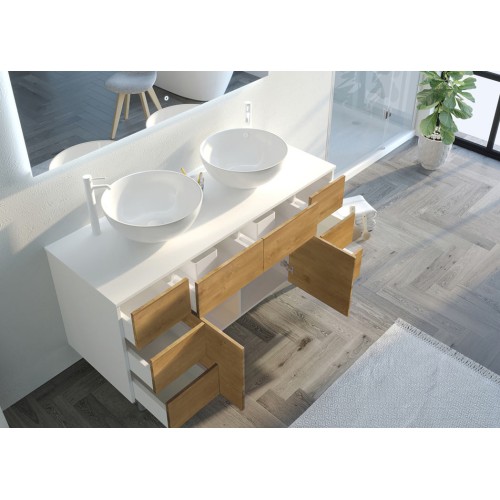 Meuble de salle de bain VERZINO Blanc mat et Bois Naturel