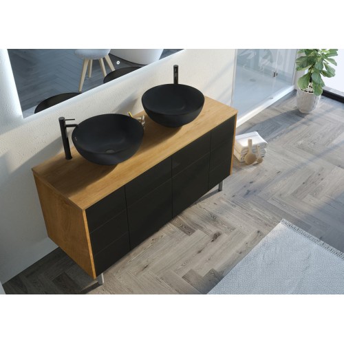 Ensemble Meuble de salle de bain VERZINO Bois Naturel et Noir