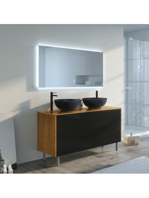 Ensemble Meuble de salle de bain VERZINO Bois Naturel et Noir