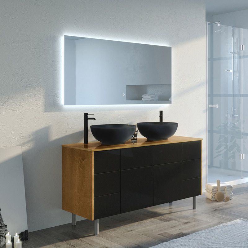 Ensemble Meuble de salle de bain VERZINO Bois Naturel et Noir