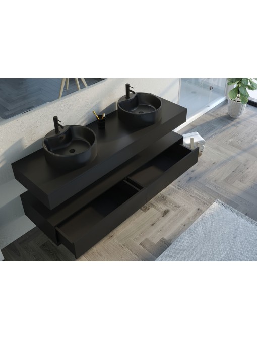 2 tiroirs et double vasque pour Meuble de salle de bain FABRIANO 1600 Noir mat