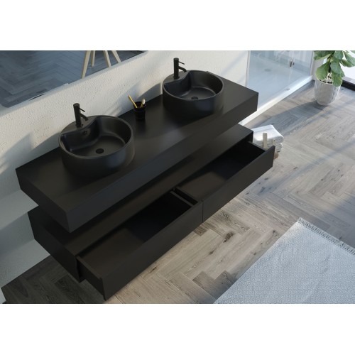 Meuble large et double vasque FABRIANO 1600 Noir mat