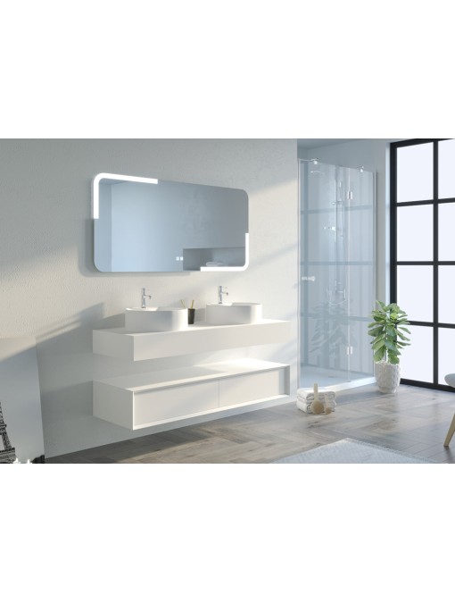 Meuble double vasque de salle de bain FABRIANO 1400 blanc mat