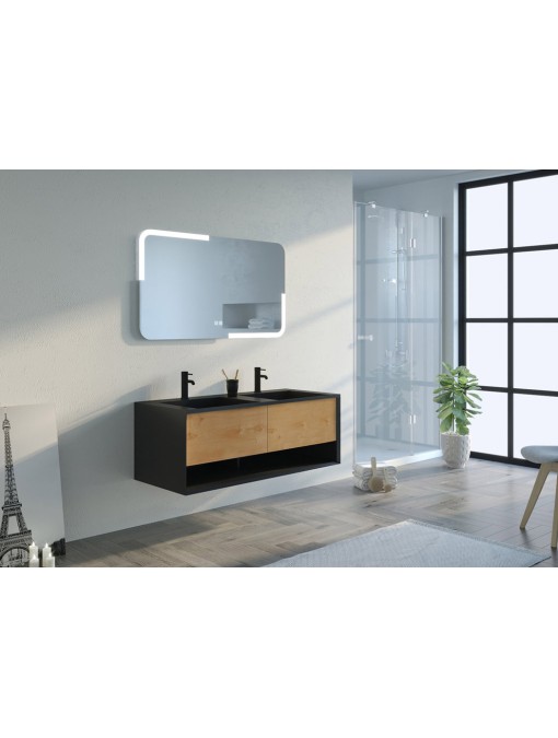 Meuble de salle de bain Portofino 1200 Noir et Bois Naturel