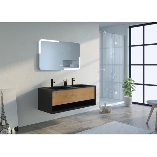 Ensemble de Meuble de salle de bain Portofino 1200 Noir et Bois Naturel