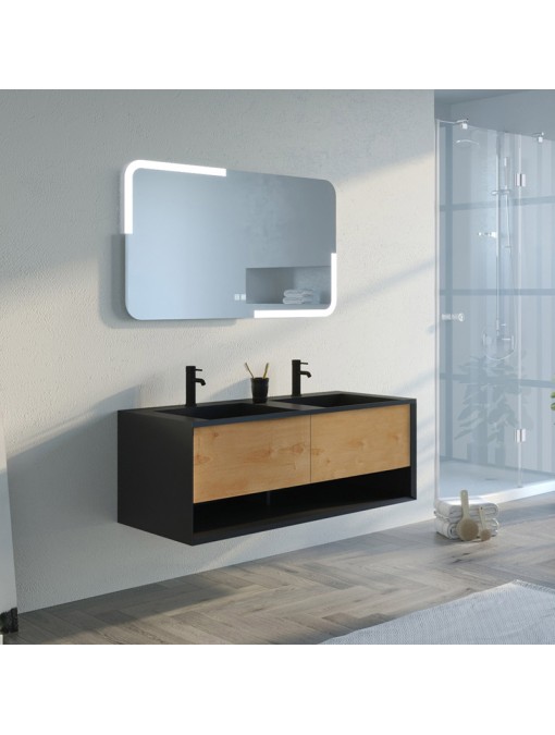 Ensemble de Meuble de salle de bain Portofino 1200 Noir et Bois Naturel