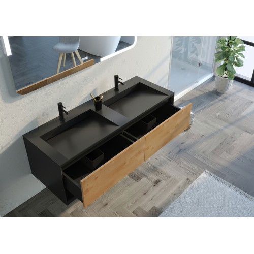 Meuble de salle de bain Portofino 1400 Noir et Bois Naturel