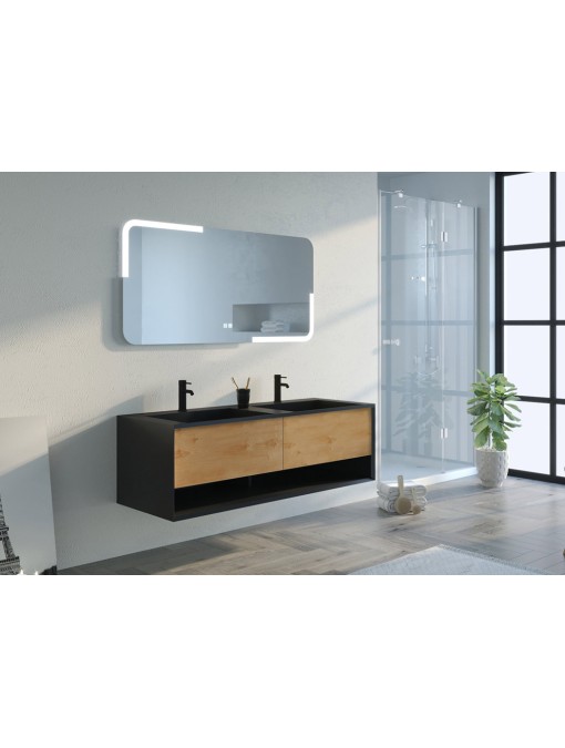 Bel ensemble de salle de bain Portofino 1400 Noir et Bois Naturel