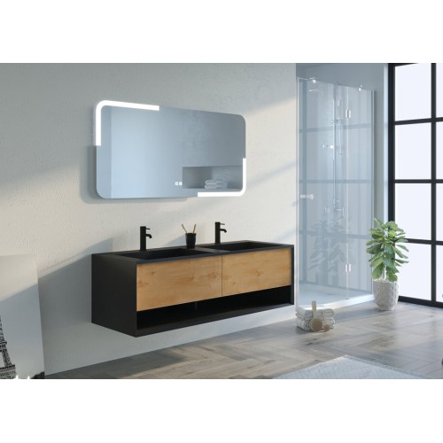 Meuble de salle de bain Portofino 1400 Noir et Bois Naturel