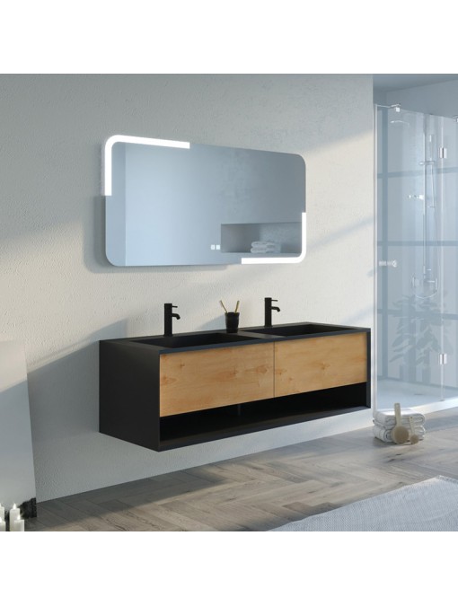 Meuble de salle de bain Portofino 1400 Noir et Bois Naturel