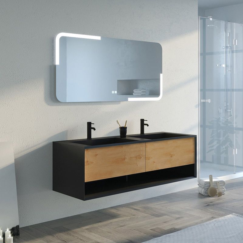 Meuble de salle de bain Portofino 1400 Noir et Bois Naturel