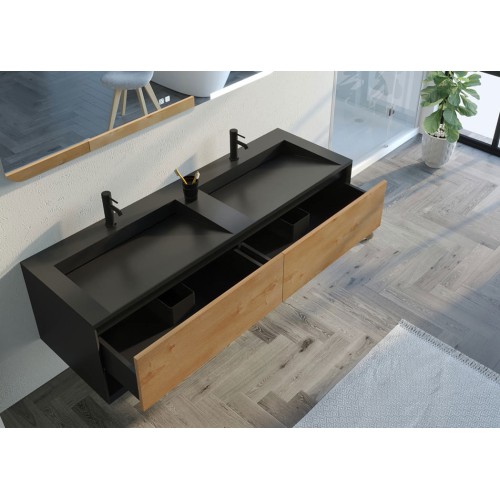 Meuble de salle de bain Portofino 1600 Noir et Bois Naturel