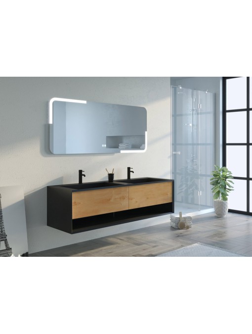 Ensemble de Meuble de salle de bain Portofino 1600 Noir et Bois Naturel