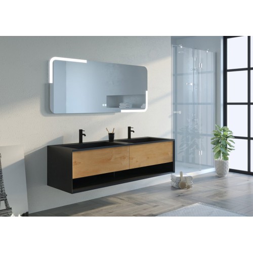 Meuble de salle de bain Portofino 1600 Noir et Bois Naturel