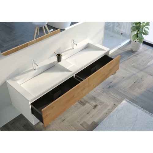 Meuble de salle de bain Portofino 1600 ensemble Blanc et Bois Naturel