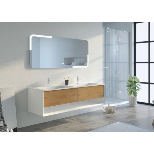 Meuble de salle de bain Portofino 1600 ensemble Blanc et Bois Naturel