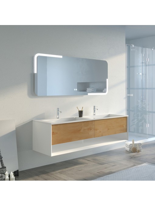 Meuble de salle de bain Portofino 1600 ensemble Blanc et Bois Naturel