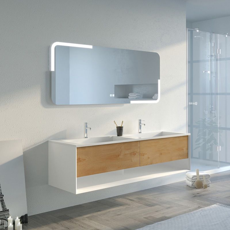 Meuble de salle de bain Portofino 1600 ensemble Blanc et Bois Naturel