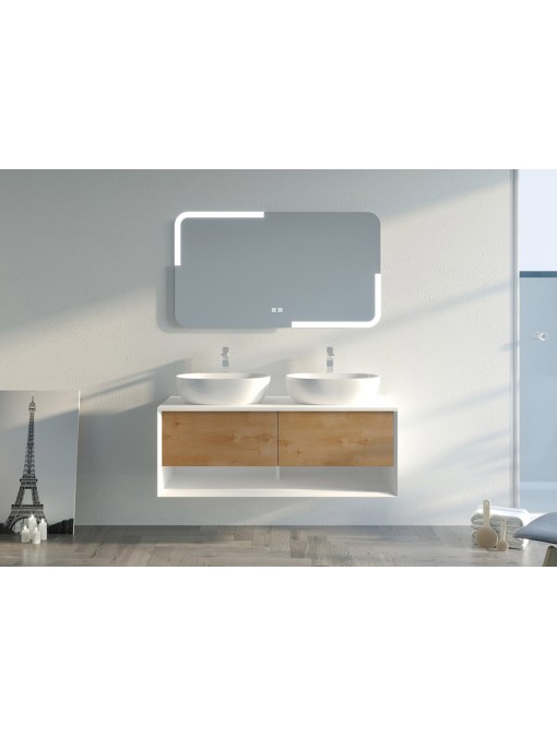 Meuble design de salle de bain SANZA 1200 Blanc et Bois Naturel