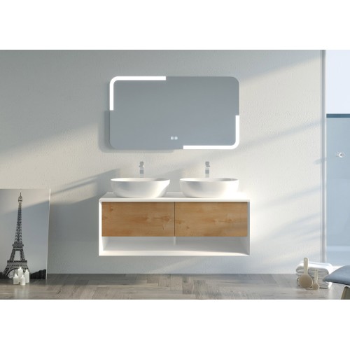 Meuble de salle de bain SANZA 1200 Blanc mat et Bois Naturel