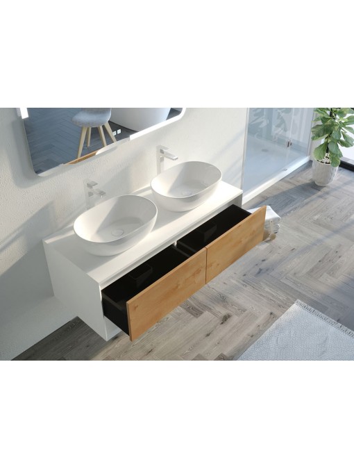 Rangements pour Meuble de salle de bain SANZA 1200 Blanc et Bois Naturel