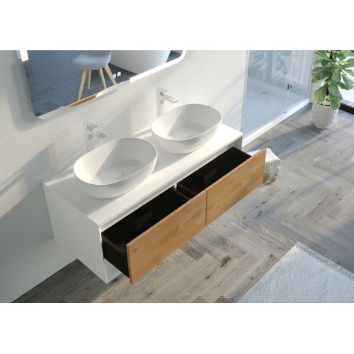 Meuble de salle de bain SANZA 1200 Blanc mat et Bois Naturel