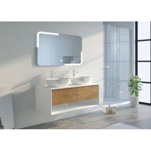 Meuble de salle de bain SANZA 1200 Blanc mat et Bois Naturel