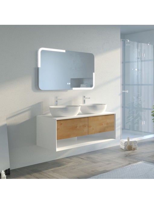 Meuble de salle de bain SANZA 1200 Blanc mat et Bois Naturel