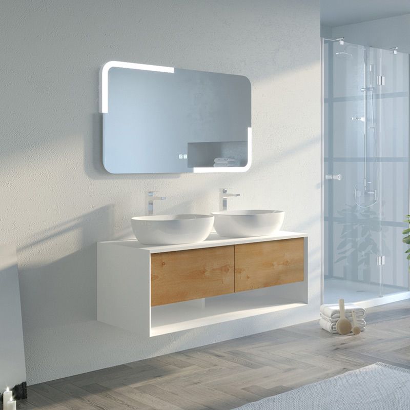 Meuble de salle de bain SANZA 1200 Blanc mat et Bois Naturel